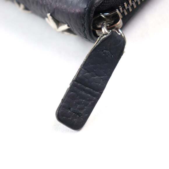 JIMMY CHOO Calfskin Leather Round Zip Wallet with Crystal Star Studs, Navy Bl... - Picture 7 of 11